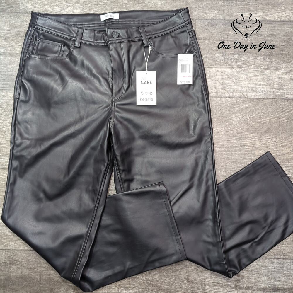 Kensie Jeans Vegan Leather Straight Leg Pants Size 10